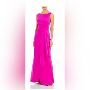 Eliza J Size 18W Hot Pink Sleeveless Side Tuck Ruffle Gown